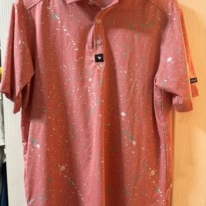 Bad Birdie Pink and Green Splatter Polo